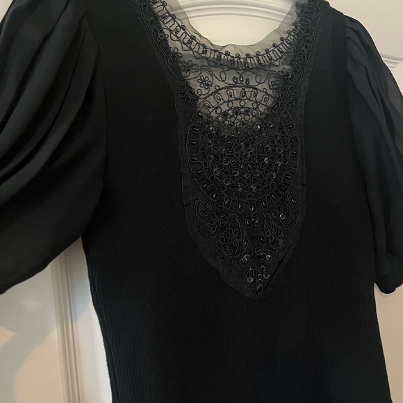 Nygard Collection Elegant Black Lace beaded Embroidery at Neckline SZ S - Picture 6 of 15